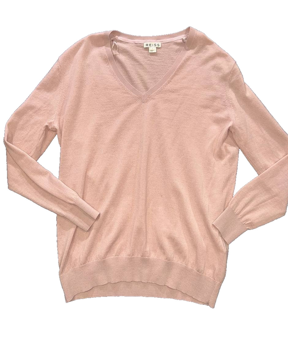 Reiss wool Washed Out Pink V-Neck Long Sleeve Sz Large Sweater A010148